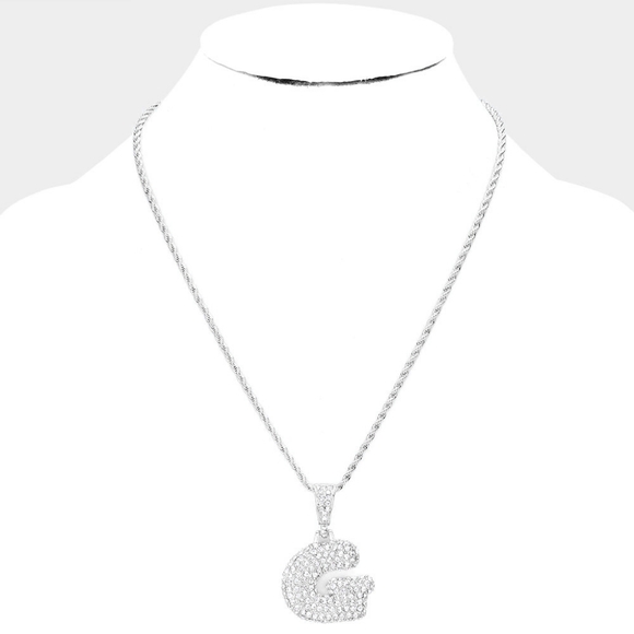 Silver Monogram "G" Crystal Initial Pendant Necklace - Picture 2 of 3